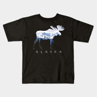 Alaska Day Moose Snowy Mountain Alaskan Tourist Or Resident Kids T-Shirt